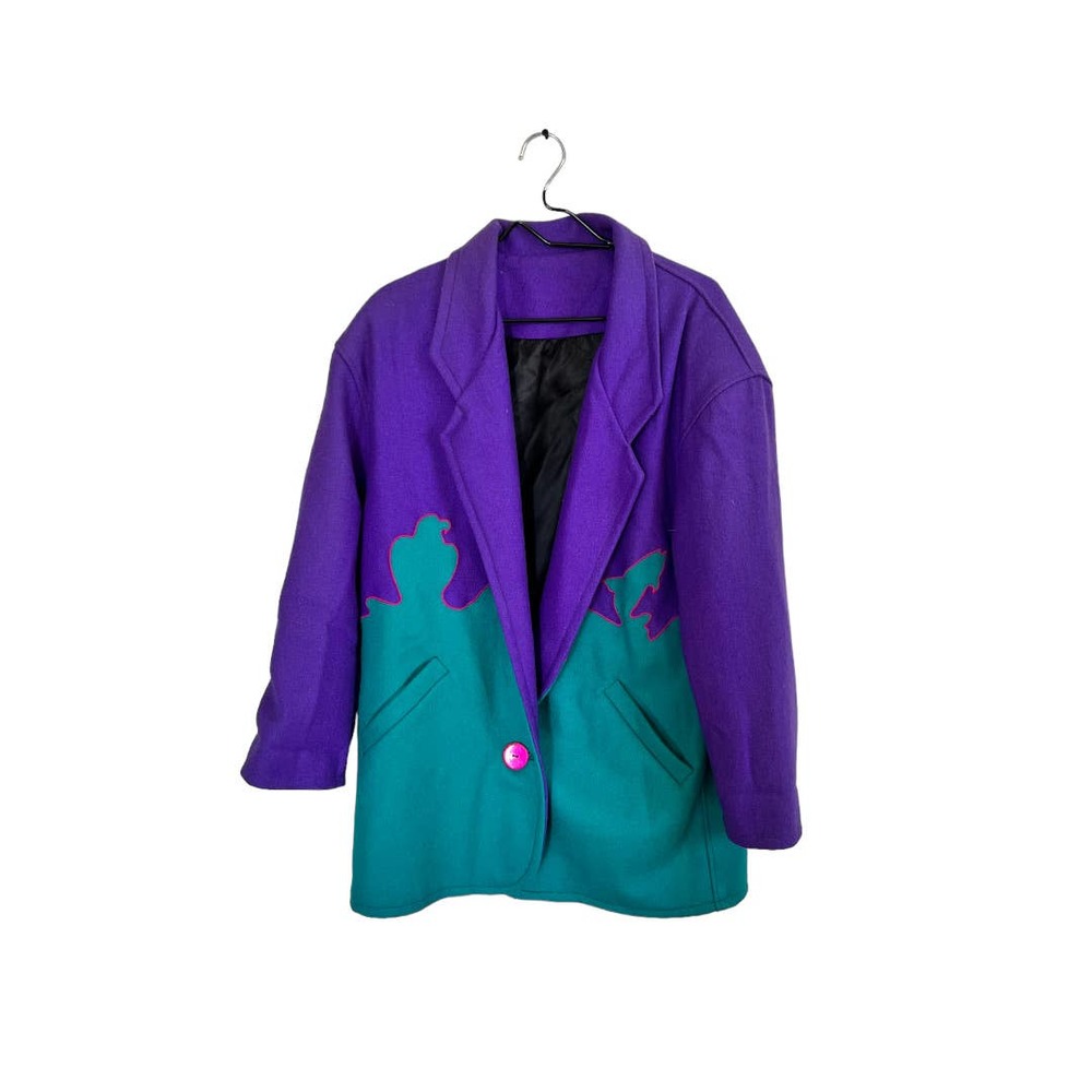 1980s 80s Vintage Western Southwest Cindy Owings Colorblock Wool Blazer Jacket - Picture 3 of 9